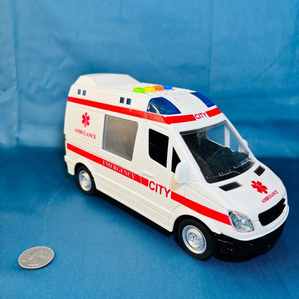 City Emergency Ambulance Toy Rescue Van White Red Opening Rear Doors Plastic